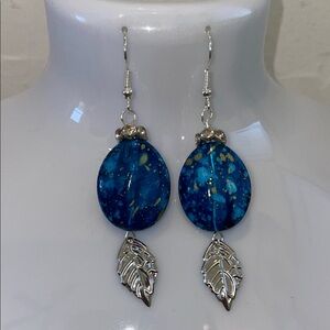 Elegant Blue and Silver Leaf Dangle Earrings